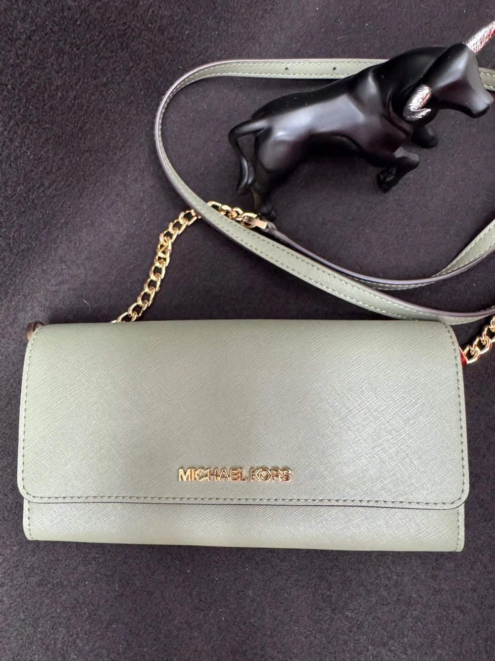 Michael Kors Sage Green Crossbody Wallet with Gold Chain